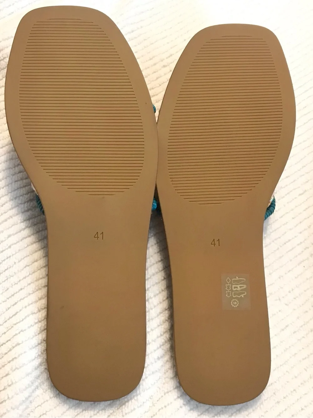 Tsakiris Mallas Greek Leather Flat Sandals Turquoise Beaded EU 41 US 10.5 NIB
